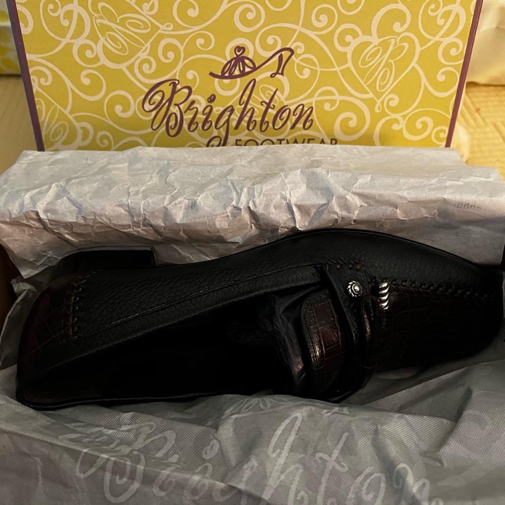 Brighton Dark Brown Croc-Embossed Leather Loafers - Picture 3 of 7